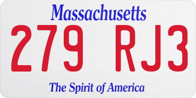 MA license plate 279RJ3