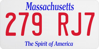 MA license plate 279RJ7