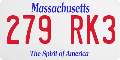 MA license plate 279RK3