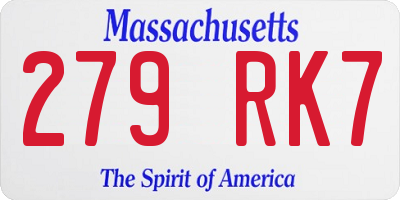 MA license plate 279RK7