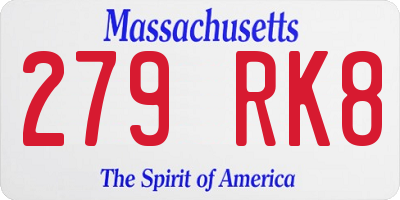 MA license plate 279RK8