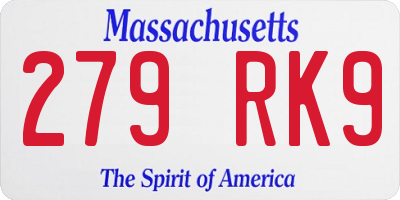 MA license plate 279RK9