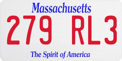 MA license plate 279RL3