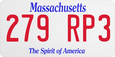 MA license plate 279RP3