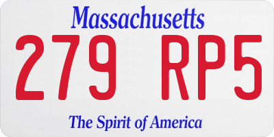 MA license plate 279RP5