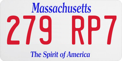 MA license plate 279RP7