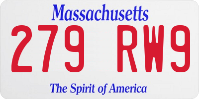 MA license plate 279RW9