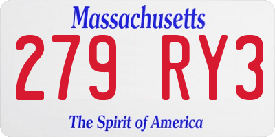 MA license plate 279RY3