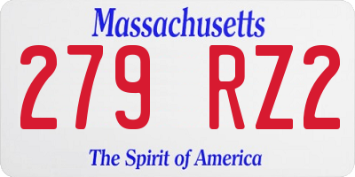 MA license plate 279RZ2