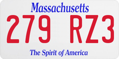 MA license plate 279RZ3