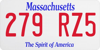 MA license plate 279RZ5