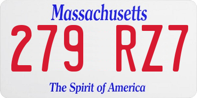 MA license plate 279RZ7