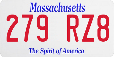 MA license plate 279RZ8