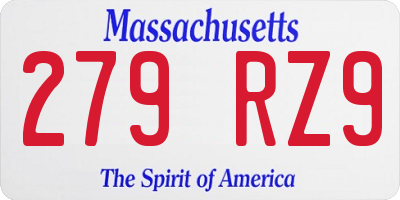 MA license plate 279RZ9