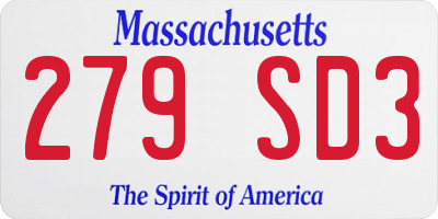 MA license plate 279SD3