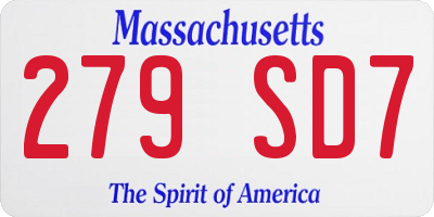 MA license plate 279SD7
