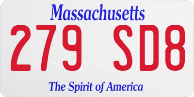 MA license plate 279SD8