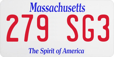 MA license plate 279SG3