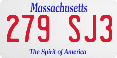 MA license plate 279SJ3