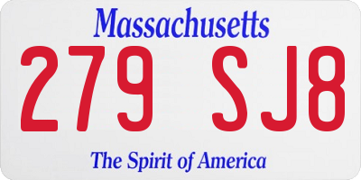 MA license plate 279SJ8
