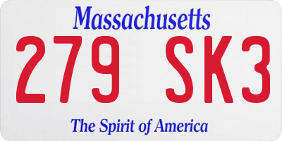 MA license plate 279SK3