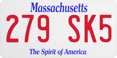 MA license plate 279SK5