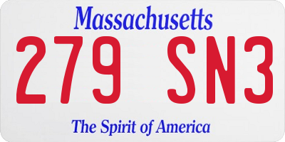 MA license plate 279SN3