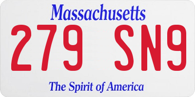 MA license plate 279SN9