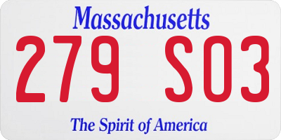 MA license plate 279SO3