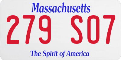 MA license plate 279SO7