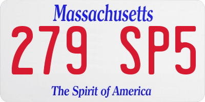 MA license plate 279SP5