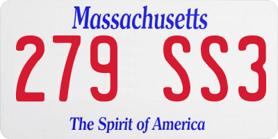 MA license plate 279SS3
