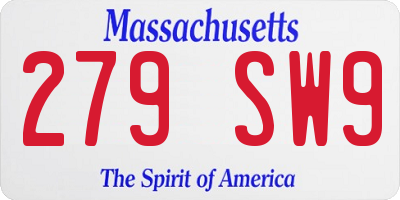 MA license plate 279SW9