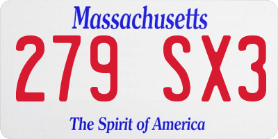 MA license plate 279SX3