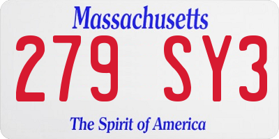 MA license plate 279SY3