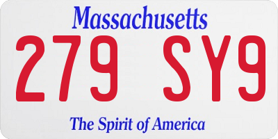 MA license plate 279SY9
