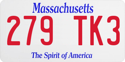 MA license plate 279TK3