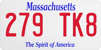 MA license plate 279TK8