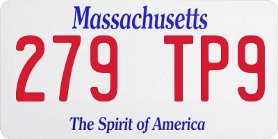 MA license plate 279TP9