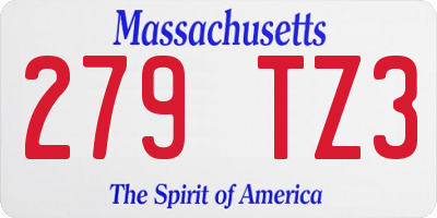MA license plate 279TZ3