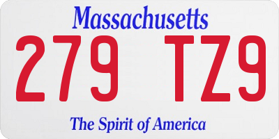 MA license plate 279TZ9