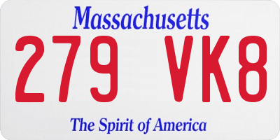 MA license plate 279VK8