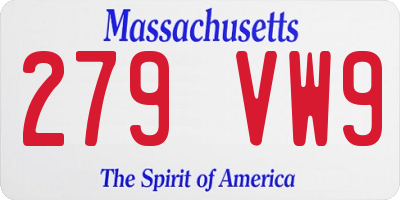 MA license plate 279VW9
