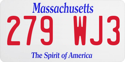 MA license plate 279WJ3