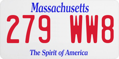 MA license plate 279WW8