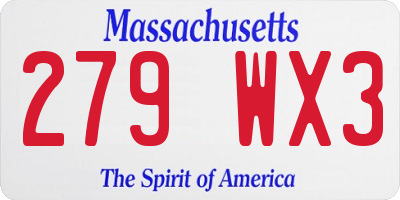 MA license plate 279WX3