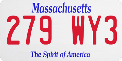 MA license plate 279WY3