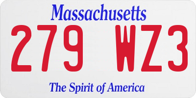 MA license plate 279WZ3