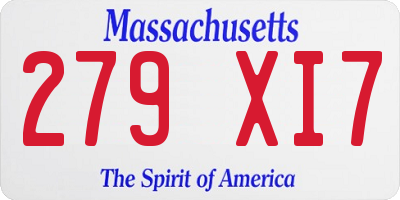 MA license plate 279XI7