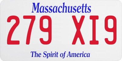 MA license plate 279XI9